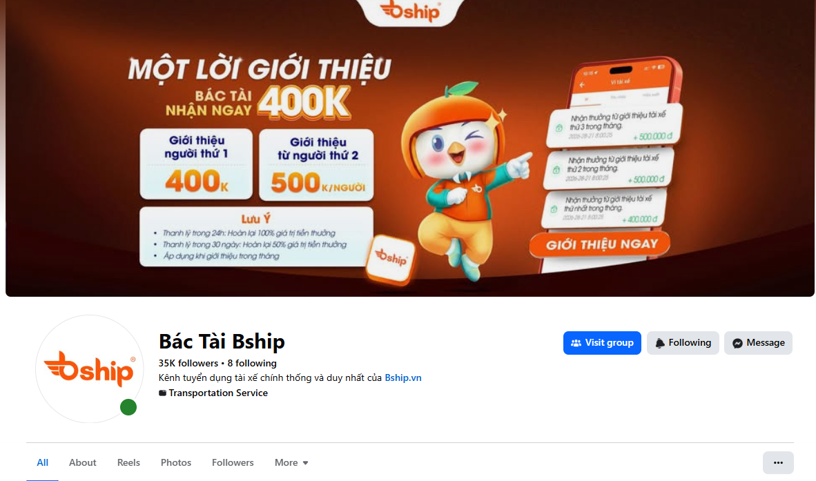 Bac Tai Bship recruitment fanpage with 35K followers