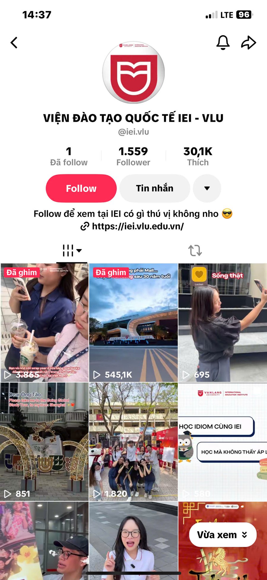 IEI Van Lang TikTok channel with 1,559 followers